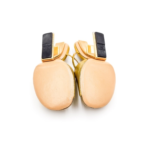 Fendi Gold Leather F Logo Slip-On Metal Heels Mules EU 37 - Picture 11 of 11